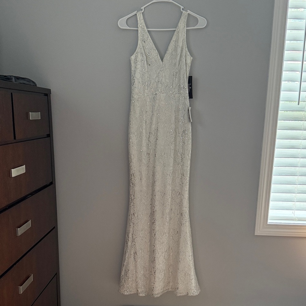 Lulu's White Lace Dress with Silver Accents - Picture 2 of 5